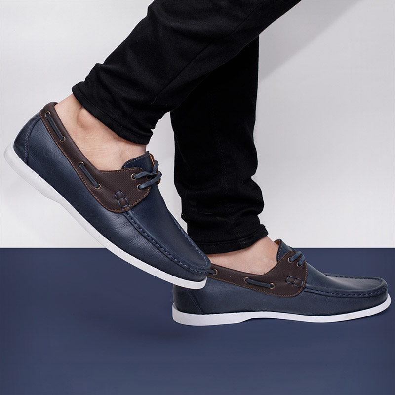 Mocasines Apaches Para Hombre en Cuero Azul Marron - HENDZ