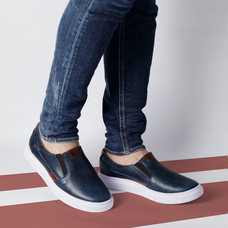 Deportivos Para Hombre en Cuero Manchester Azul - Zapatos HENDZ