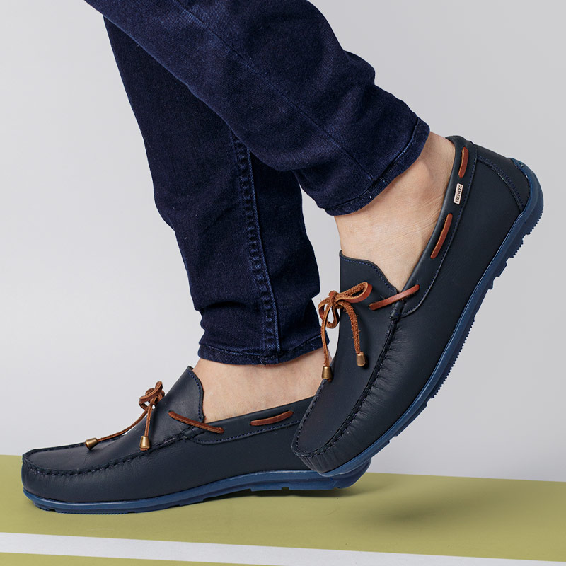 Mocasines Cordones Para Hombre en Cuero Azul - HENDZ