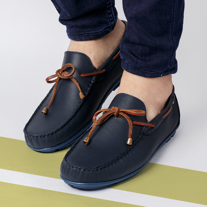 Mocasines Cordones Para Hombre en Cuero Azul - HENDZ