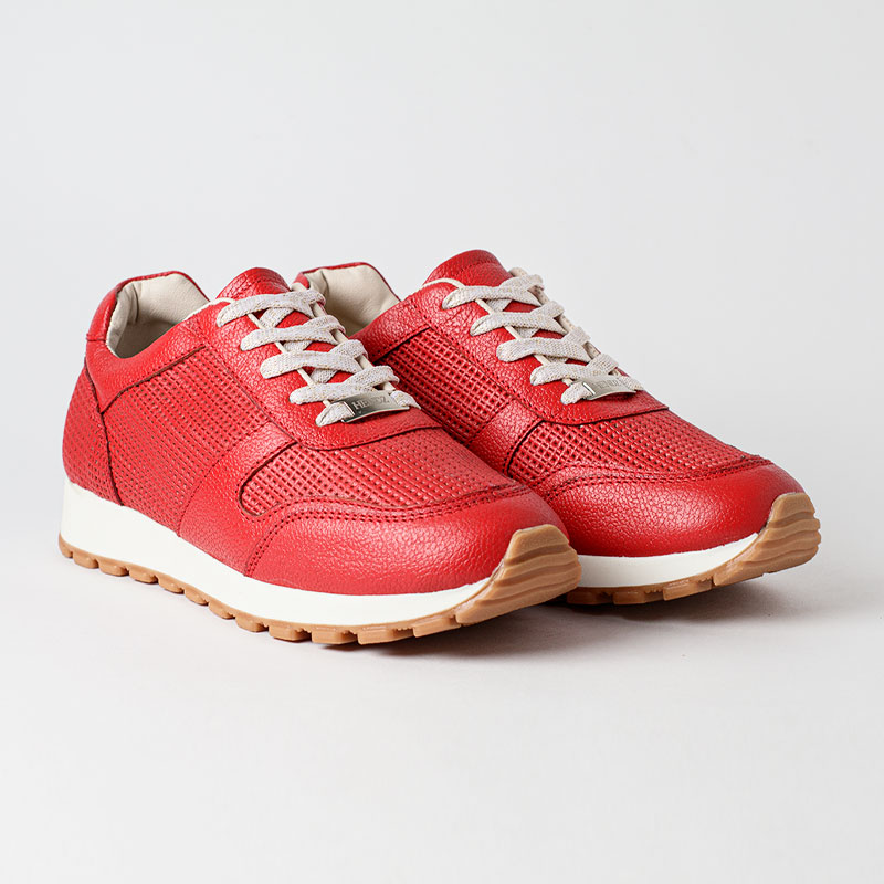 Zapatos Deportivos Cuero Rojo Para Mujer - HENDZ